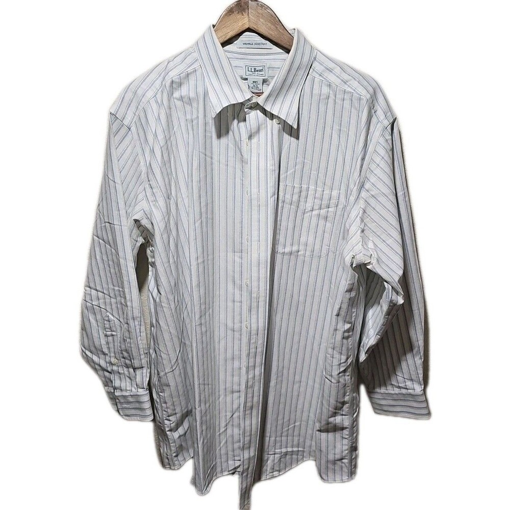 L.L. Bean Striped Button Down Shirt 18-33  Men’s Oxford Wrinkle Resistant Blue
